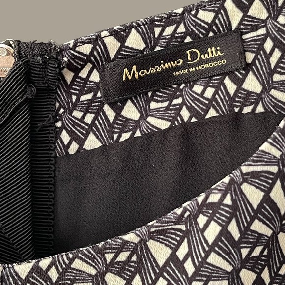 Massimo Dutti Black Geometric Pattern Sleeveless Knee Length Shift Dress Size 6 - Picture 5 of 10